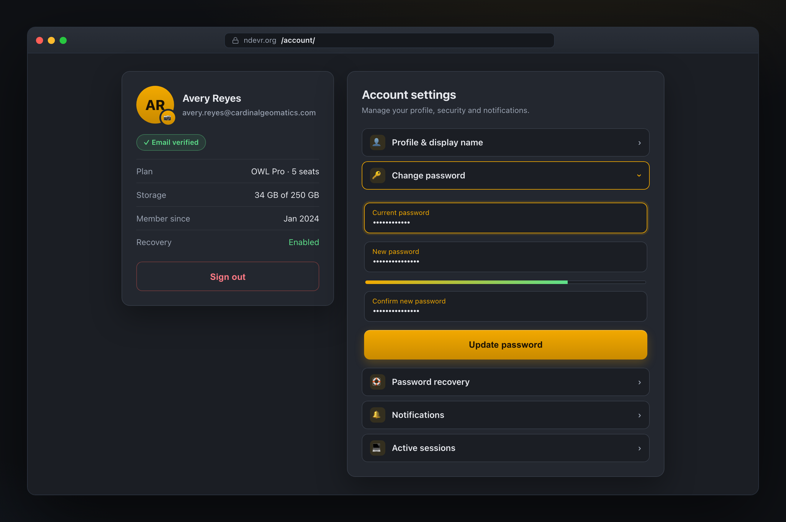 OWL account settings