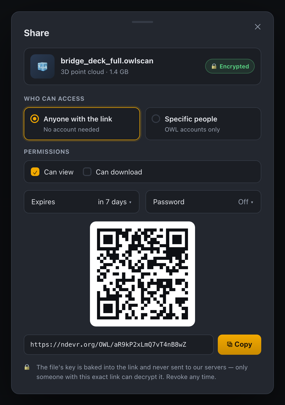 OWL share by private link with QR