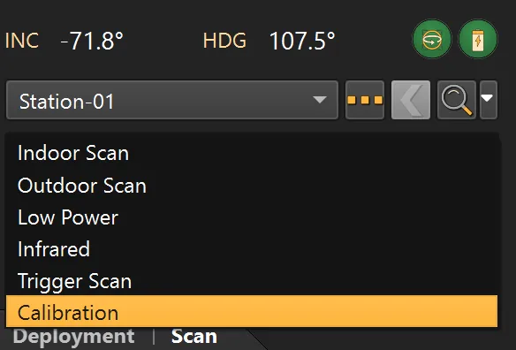 Selecting a Calibration scan in the Scanner Control tab