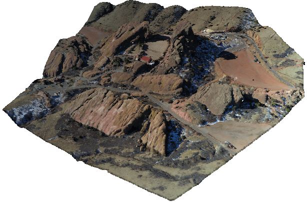 A colored, georeferenced point cloud of rocky terrain