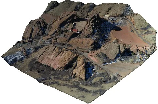 A colored, georeferenced point cloud of rocky terrain