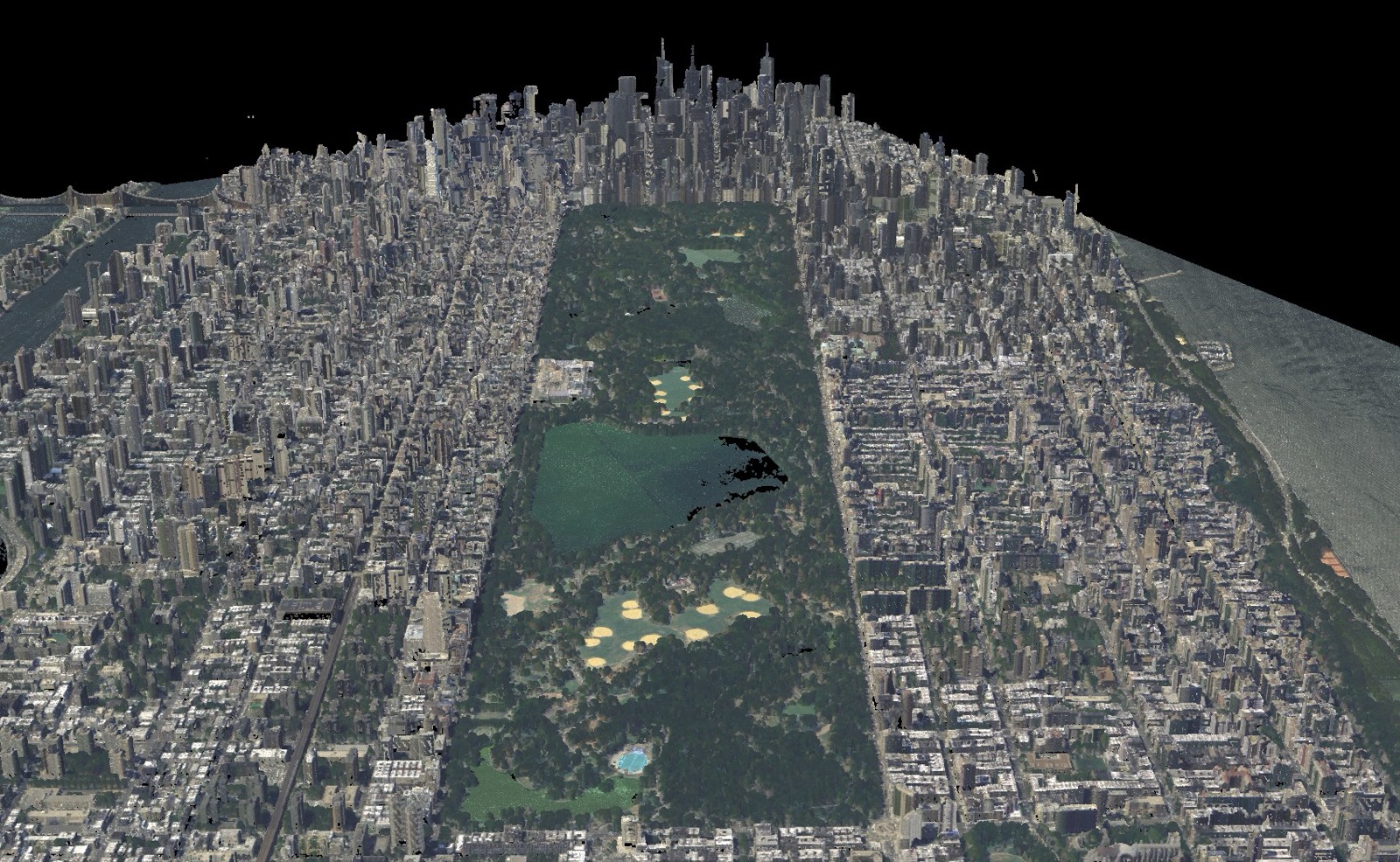 Airborne LiDAR point cloud of New York City's Central Park, shaded with orthophoto color