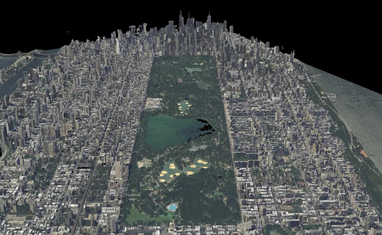 Airborne LiDAR point cloud of New York City's Central Park, shaded with orthophoto color