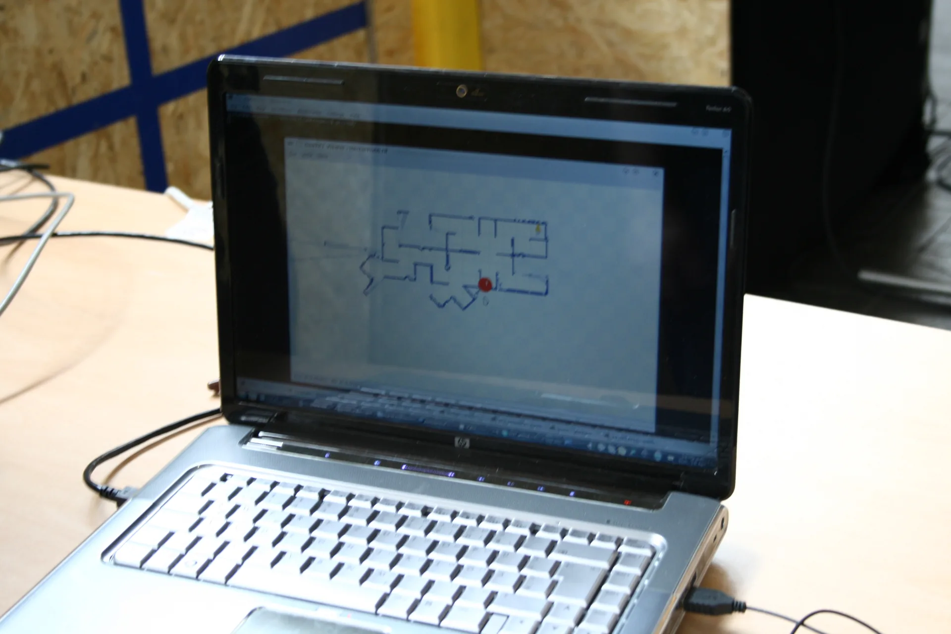 A floor-plan style map of a maze-like arena, built automatically by a search-and-rescue robot
