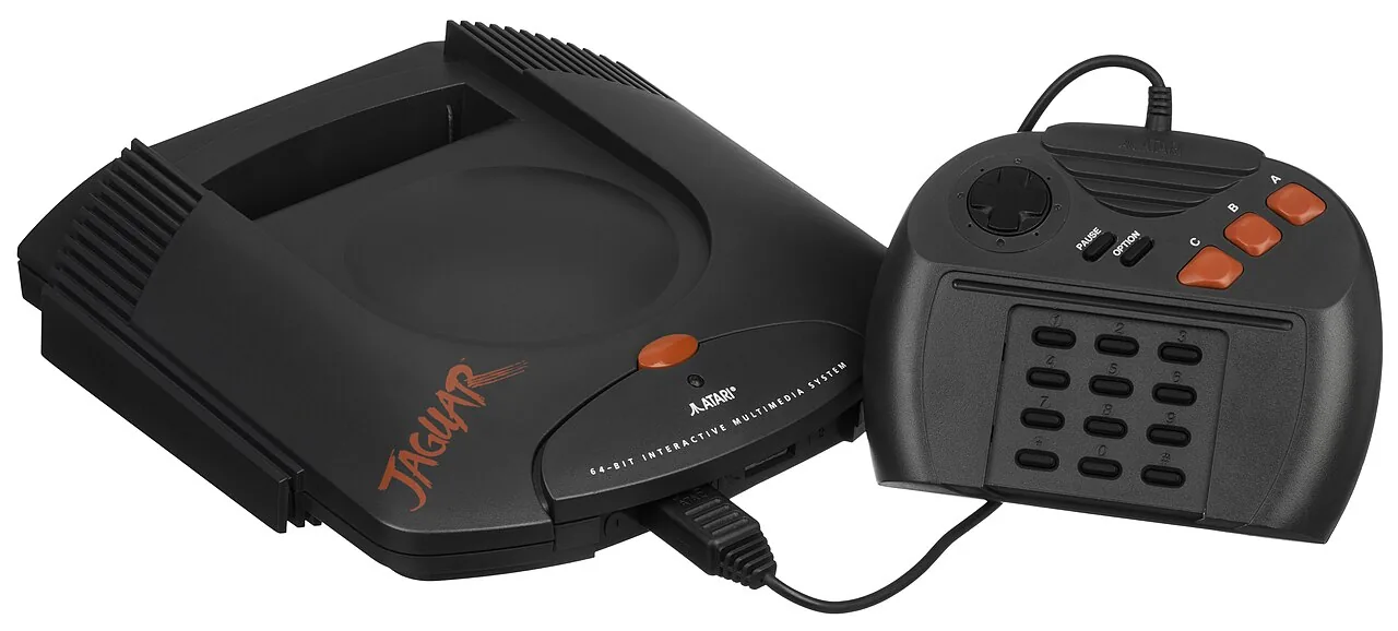 An Atari Jaguar console with its numeric-keypad controller