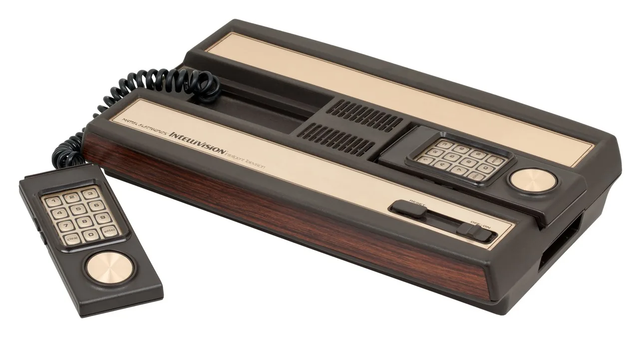A Mattel Intellivision console with its keypad controller