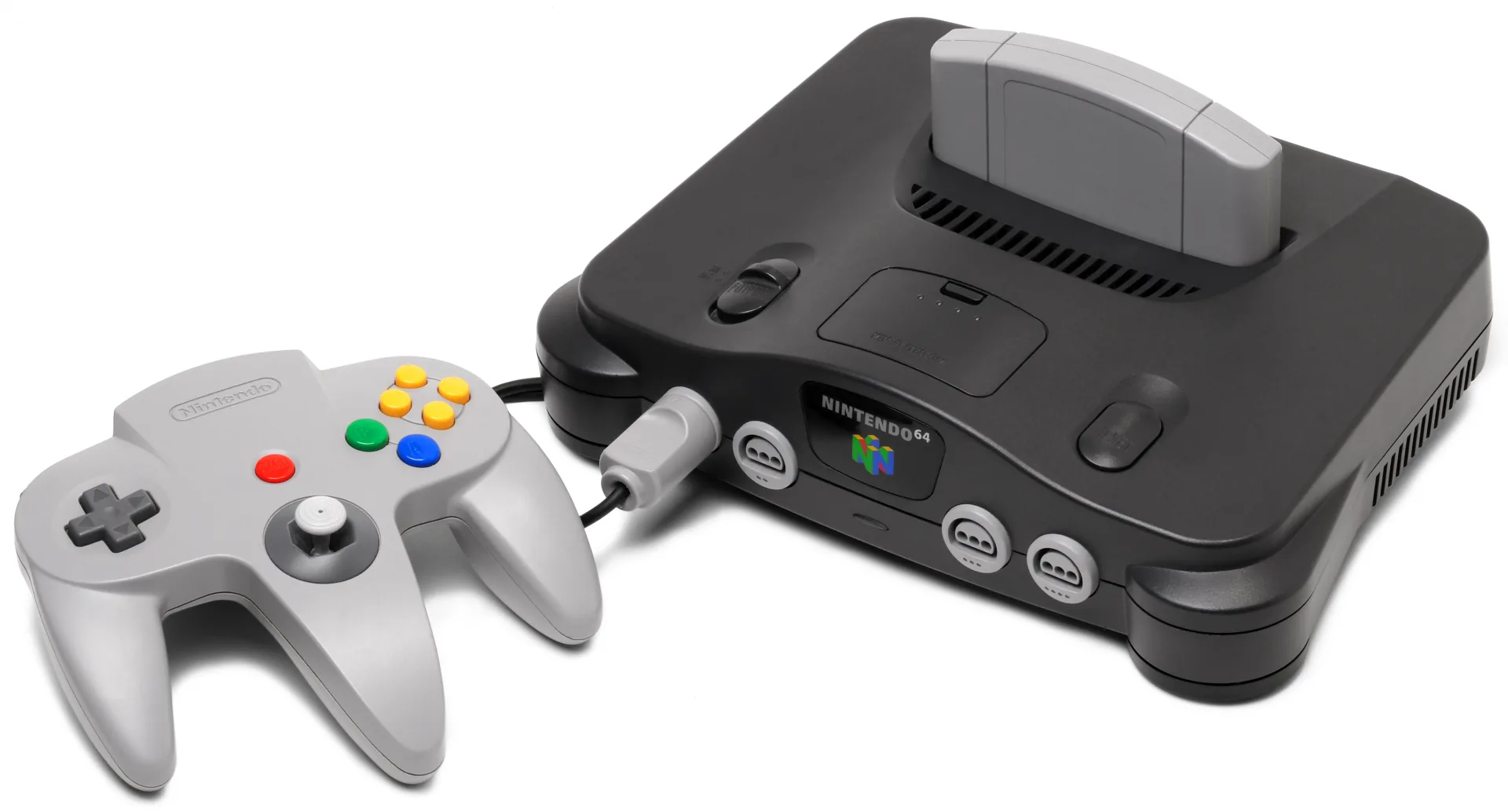 A Nintendo 64 console with controller