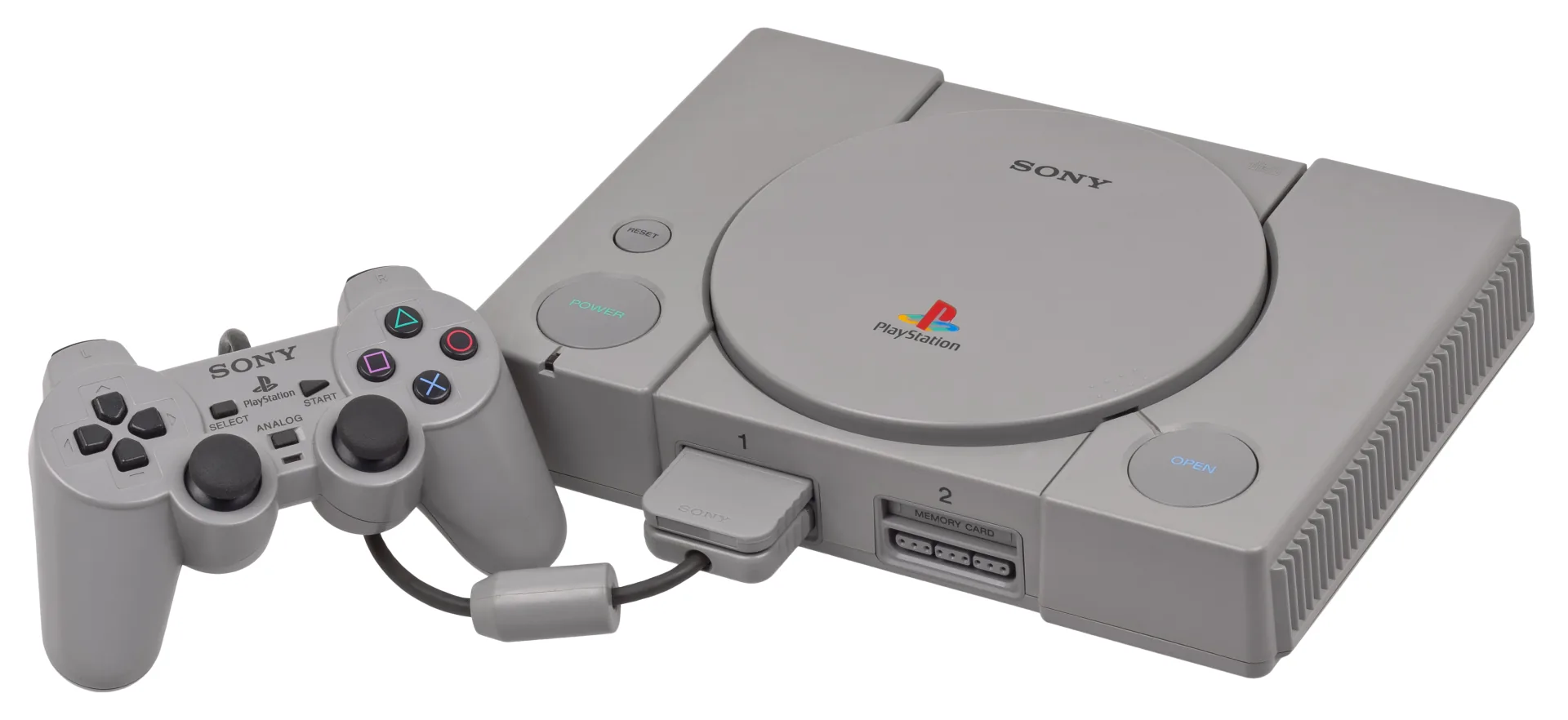 An original Sony PlayStation console with controller
