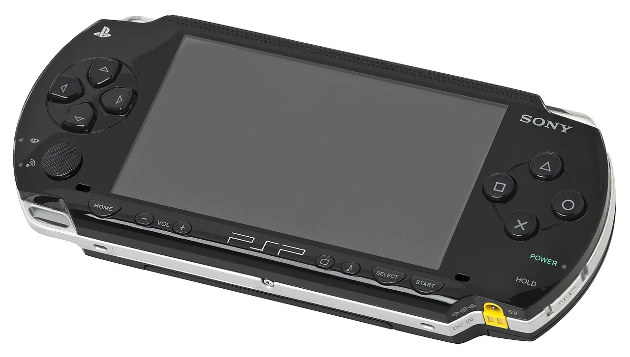 A Sony PlayStation Portable (PSP-1000) handheld