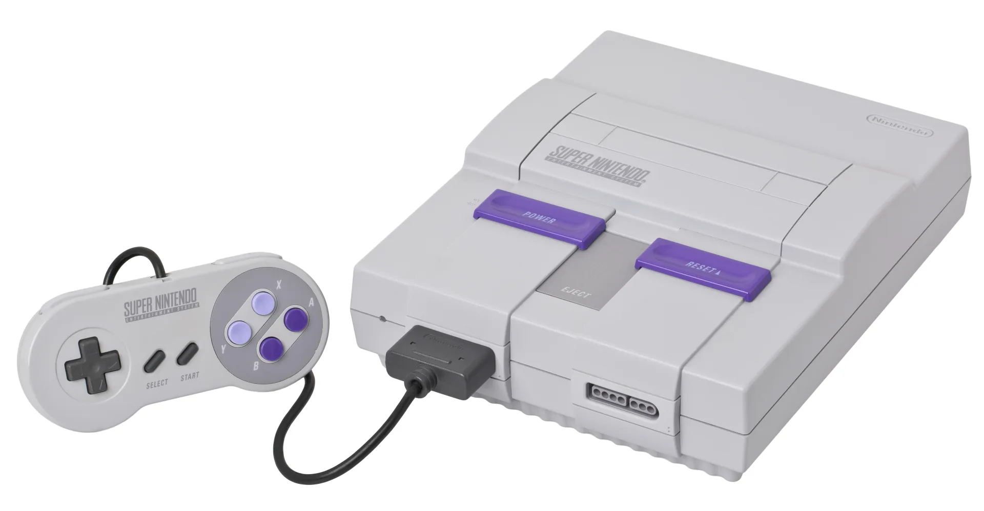 A Super Nintendo Entertainment System console with controller